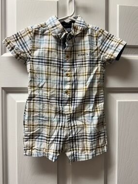 Kenneth Cole Boys' Blue, Tan & White Plaid Button-Front Shortall
